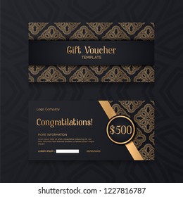 Luxury Voucher template with gold and black background. Set of ornamental gift card banner.