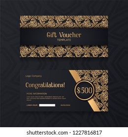 Luxury Voucher template with gold and black background. Set of ornamental gift card banner.