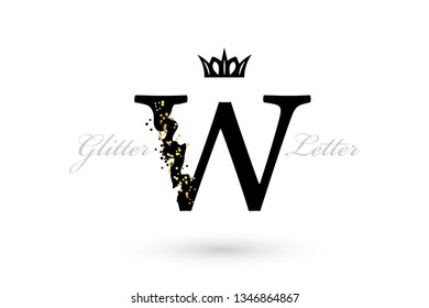 Luxury W letter emblem. Vector symbol with character element and golden dotted decoration