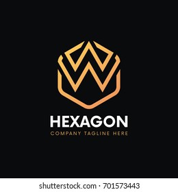Luxury W letter linear logo hexagon icon sign vintage design.