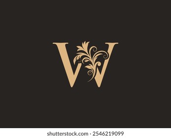 Logotipo de letra W dibujado a mano de lujo. Elegante diseño floral y adornado. Arte personalizado del logotipo de Antiguas W con estilo real atemporal. Marca artesanal sofisticada, refinada y con clase en estilo caligráfico.