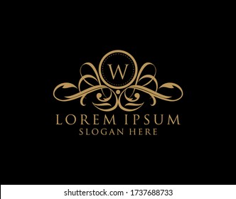 Luxury W Letter Logo, royal W calligraphic monogram emblem template for Restaurant, Boutique,Wedding, Hotel, Photography, Fashion and Label.