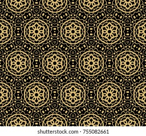 Luxury wallpaper. Black gold color ornament in retro style. Floral geometric decoration. Vector illustration