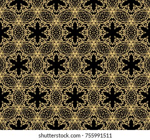 Luxury wallpaper. Black gold color ornament in retro style. Floral geometric decoration. Vector illustration