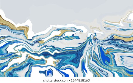 luxury wallpaper. Blue marble and gold abstract background texture. Indigo ocean blue marbling with natural luxury style swirls of marble and gold powder.	