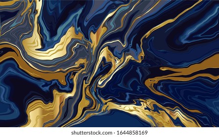 luxury wallpaper. Blue marble and gold abstract background texture. Indigo ocean blue marbling with natural luxury style swirls of marble and gold powder.	