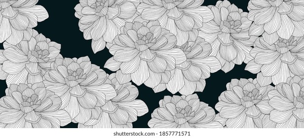 Luxury wallpaper design with black and white Lotus flower line arts design for fabric, prints and background texture, Vector illustration.