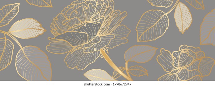 diseño de fondo de escritorio de lujo con flor rosa dorada y hojas. Diseño de fondo para impresión, portada, invitación, tarjetas de felicitación, ilustración portadora de folletos.