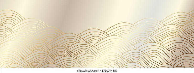 Luxury wallpaper design with Golden wave and natural line arts background. Golden line arts design for fabric, prints and background texture, Vector illustration.	