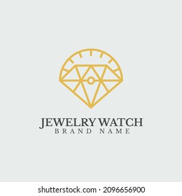 Vector de plantilla de logotipo de diamantes con reloj, perfecto para usar en joyería, relojería o negocios e industrias relacionados.