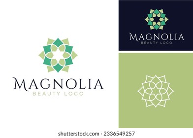 Luxury Water Lily Flower, Lotus Mandala or Magnolia Floral for Beauty Cosmetic Woman Spa logo design