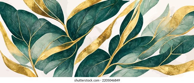 luxury watercolor background with golden branches