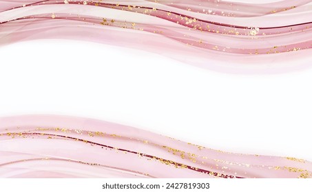 Luxury watercolor splash frame design with gold waves and glitter dust.