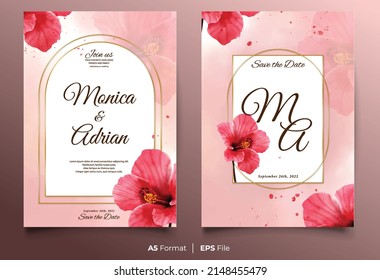 Luxury Watercolor Wedding Invitation With Red Flower
