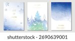 Luxury watercolor winter background vector illustration with snowflakes and pine tree decoration cards