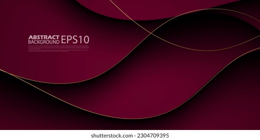 Luxury wave abstract background with dark red and black gradient color on background with gold lines pattern. Eps10 Illustration vector