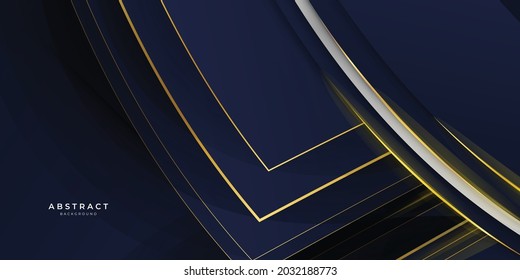 Luxury wave background, Abstract decoration, golden lines, paper cut  gradients, 3d Vector illustration. Blue, gold waves Cover template, geometric shapes, modern minimal banner
