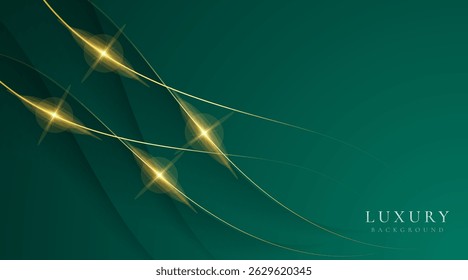 Fundo escuro verde onda de luxo combinar com linhas douradas brilhantes. Fundo texturizado de camada sobreposta