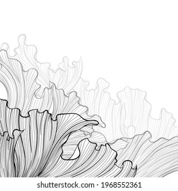 Luxury wave line art vector background. Corner composition with space for text. Minimalist modern contour drawing. Design for invitation background, packaging design, fabric and print