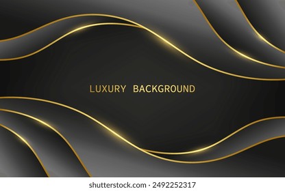 Luxury wavy black and grey background with golden line elements.