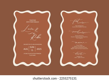 Luxury Wavy Edge Wedding Invitation card background. Abstract art background vector design for wedding and vip cover template