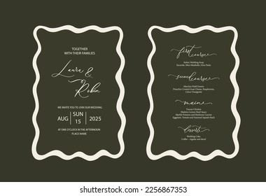 Luxury Wavy Edge Wedding Invitation card background. Abstract art background vector design for wedding and vip cover template