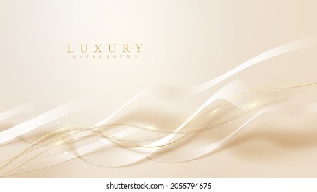 Luxury wavy golden line background with sparkling light glitter