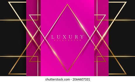 Luxury wavy golden line with glittering light effects elements on pink background.