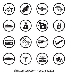 Luxury, Wealth Icons. Black Flat Design In Circle. Vector Illustration.
