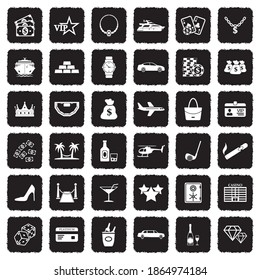 Luxury And Wealth Icons. Grunge Black Flat Design. Vector Illustration.