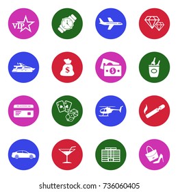 Luxury and Wealth Icons. White Flat Design In Circle. Vector Illustration. 