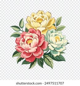 Luxury Wedding Accessories: Pink Flowers Diamond Rings. flower, illustration, plant, leaf, watercolour painting, decoration, art, blossom, no people, horizontal, cut out, elegance, springtime, paint,