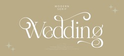 Luxury Wedding Alphabet Letters Font With Tails. Typography Elegant Classic Serif Fonts And Number Decorative Vintage Retro Concept For Logo Branding. Vector Illustration