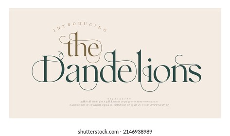 Luxury wedding alphabet letters font with tails. Typography elegant classic lettering serif fonts and number decorative vintage retro concept for logo branding. vector illustration