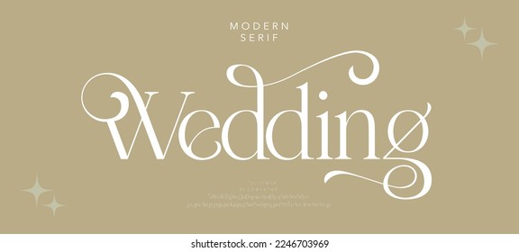 Luxury wedding alphabet letters font with tails. Typography elegant classic serif fonts and number decorative vintage retro concept for logo branding. vector illustration - Shutterstock ID 2246703969