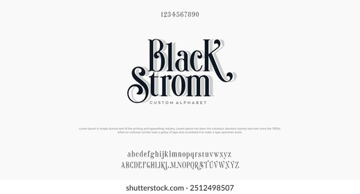 Luxury wedding alphabet letters font with tails. Typography elegant classic lettering serif fonts and number decorative vintage retro concept for logo branding. vector illustration