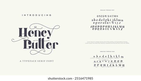 Luxury wedding alphabet letters font with tails. Typography elegant classic lettering serif fonts and number decorative vintage retro concept for logo branding. vector illustration