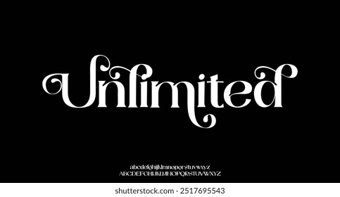 Luxury wedding alphabet letters font with tails. Typography elegant classic lettering serif fonts and number decorative vintage retro concept for logo branding. vector illustration