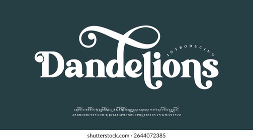 Luxo casamento alfabeto letras fonte com caudas. Tipografia letras clássicas elegantes serif fontes e número decorativo vintage conceito retro para logotipo branding.

