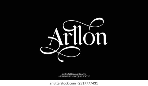 Luxo casamento alfabeto logotipo fonte com caudas. Tipografia elegante clássico fontes serif e número decorativo vintage retro logos branding. ilustração vetorial