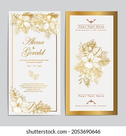 Luxury wedding card invitation floral gold