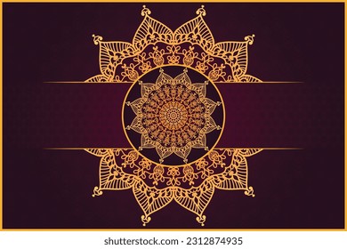  Luxury wedding card style mandala gold and dark red color background design