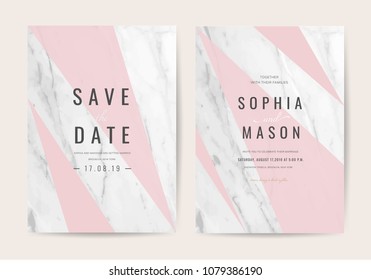 Luxury wedding cards with marble background cover and pink style shape vector