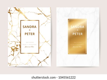 Luxury wedding cards with marble texture and gold vector