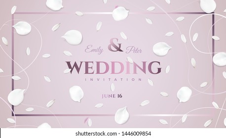 Luxury wedding invitation background with sakura flower petals and pink color rich elegant decoration vector design