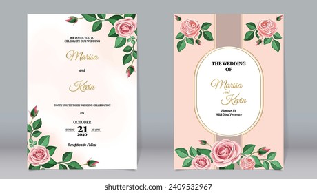 Luxury wedding invitation beautiful rose flowers and leaves with simple background