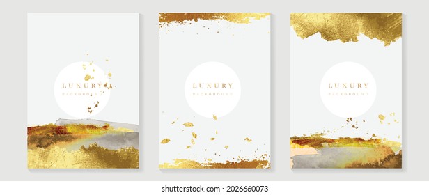 Luxury wedding invitation card background  with golden line art flower and botanical leaves, Organic shapes, Watercolor. Abstract art background vector design for wedding and vip cover template.