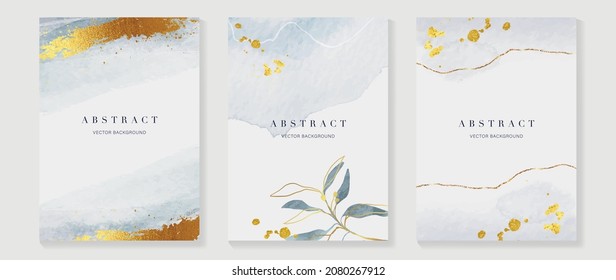 Luxury wedding invitation card background  with golden line art flower and botanical leaves, Organic shapes, Watercolor. Abstract art background vector design for wedding and vip cover template.