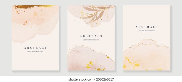 Luxury wedding invitation card background  with golden line art flower and botanical leaves, Organic shapes, Watercolor. Abstract art background vector design for wedding and vip cover template.