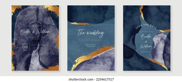 Luxury wedding invitation card background vector set. Abstract glittering golden red brush texture with watercolor template background. Design illustration for wedding and vip cover template, banner.